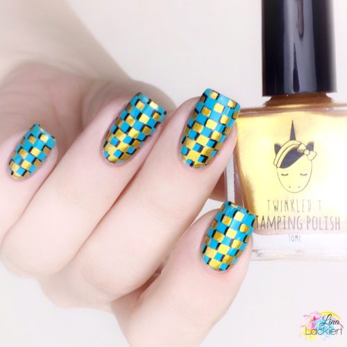 Gold and black double-stamping nailart